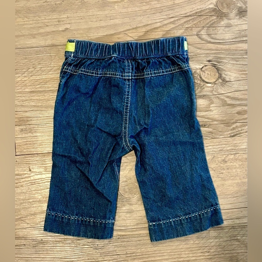 OshKosh Genuine Baby Soft Blue Jeans Girls 6 Months Snap Fly Pink Accents - Picture 3 of 4